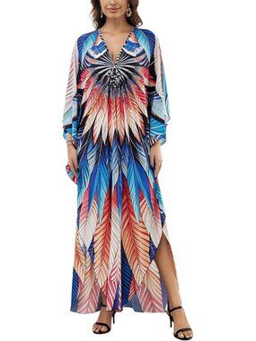 Women's Plus Size Kaftan Maxi Dress Batwing Sleeve Beach Cover Up-8759-color30